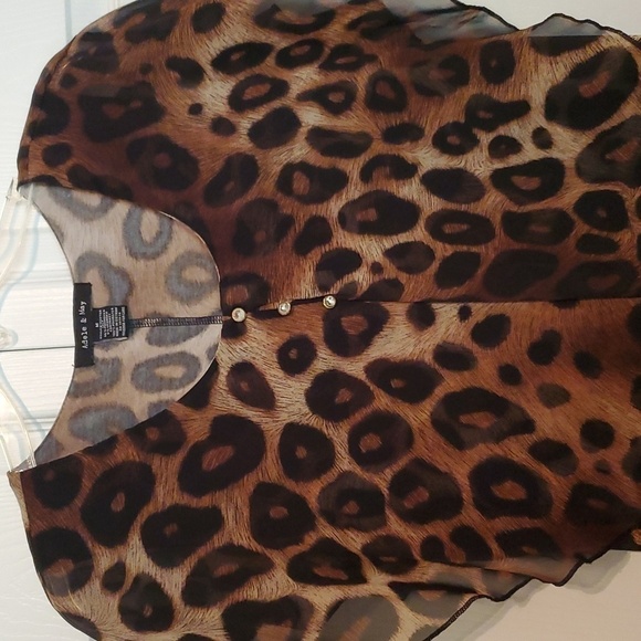 Adele & May Sleeveless Leopard With Sheer Leopard Overlay Size M - Picture 2 of 9